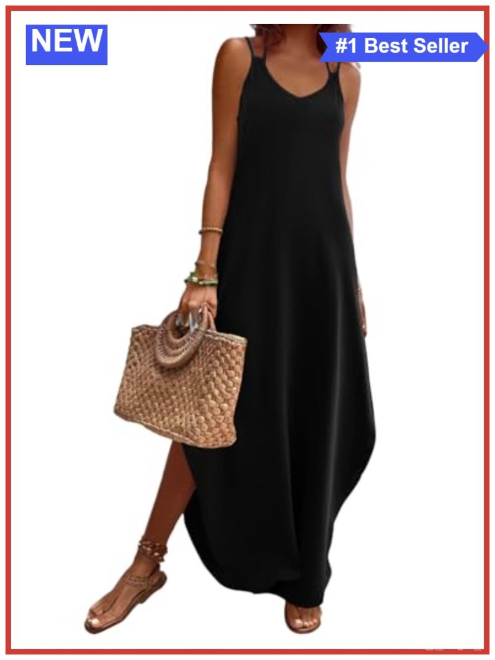 Women's Sleeveless Maxi Sundress Boho Beach Dress with Pockets